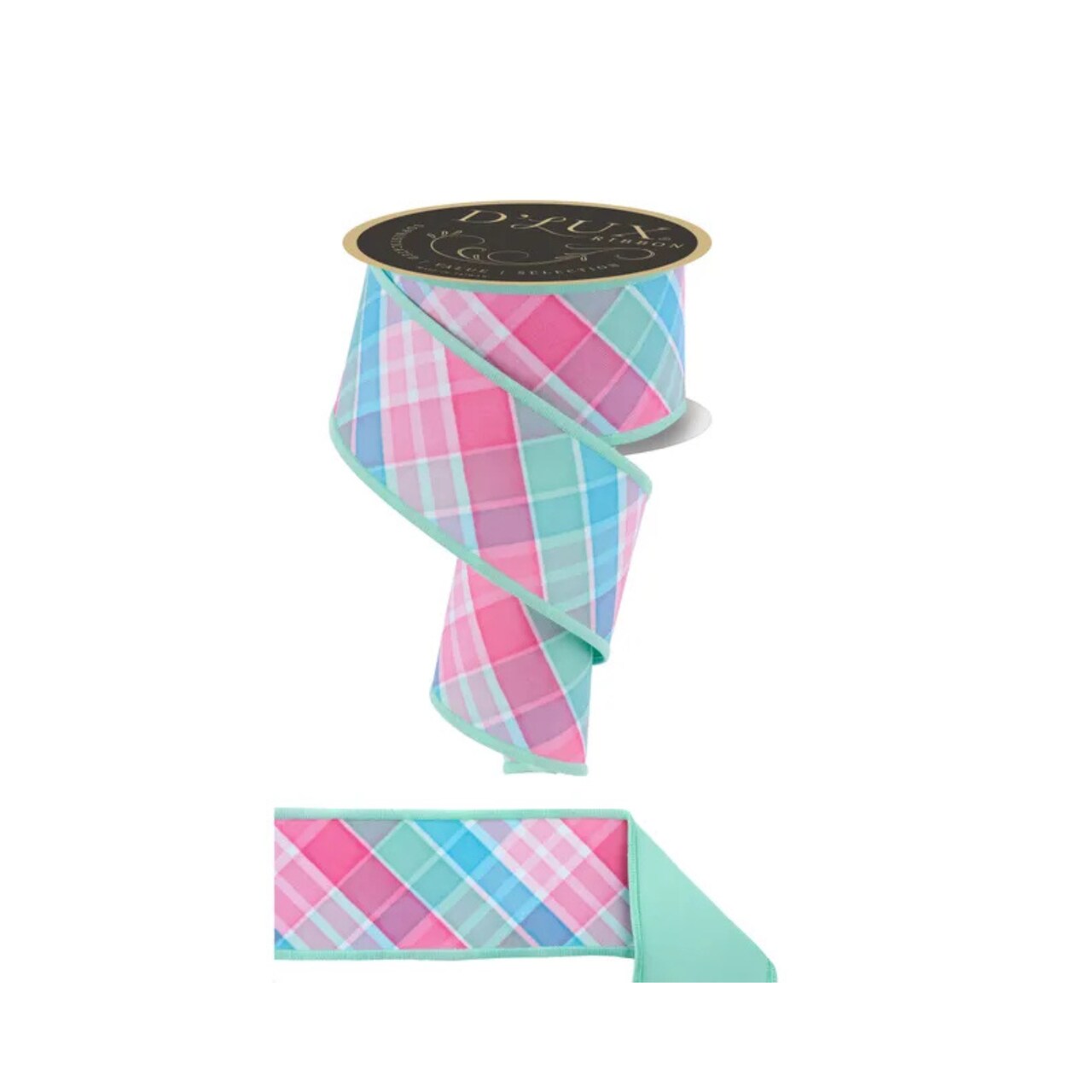 Bold Spring Plaid Ribbon 2.5” x 10yd – Teal Pink Mint Wired-LX1111YR